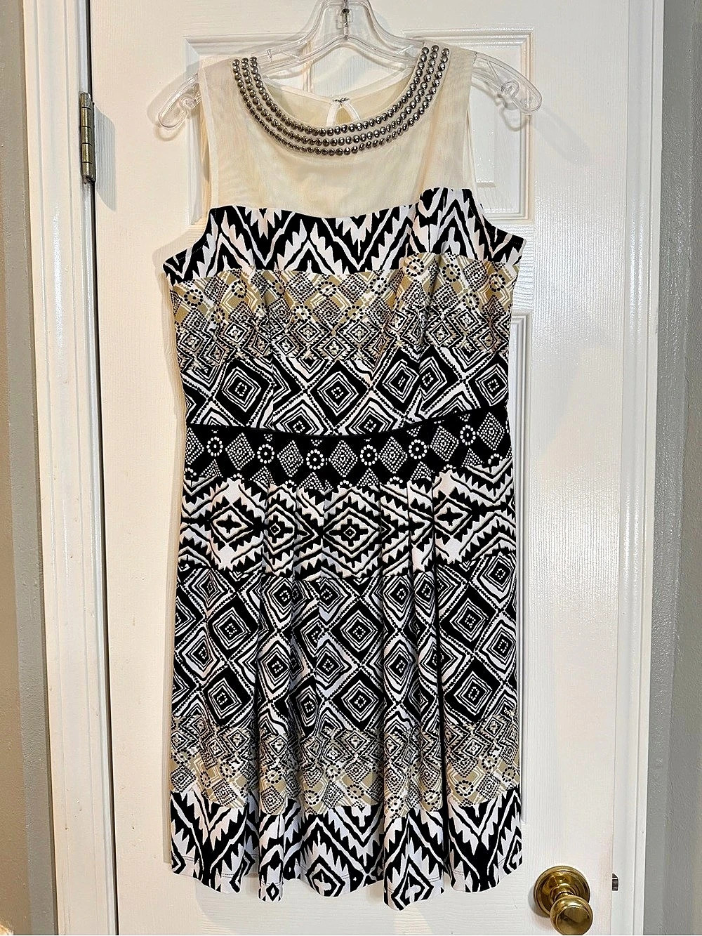 Roz & Ali Geometric Midi Dress Black & White Size 10
